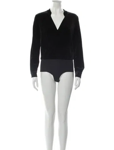 Pre-owned L'agence Velvet V-neck Bodysuit W/ Tags In Black