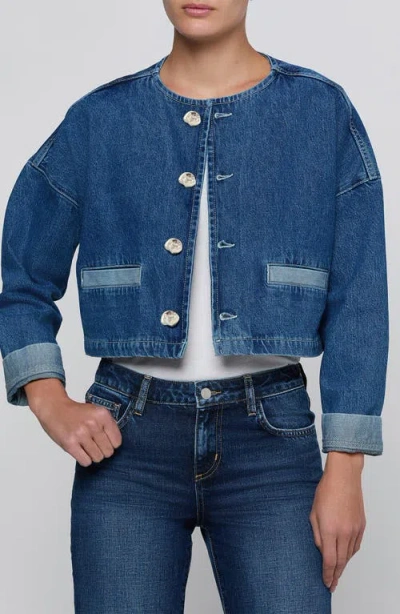 L'agence Verona Collarless Cropped Denim Jacket In Blue