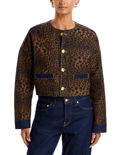 L'agence Verona Leopard Print Collarless Jacket In Brown