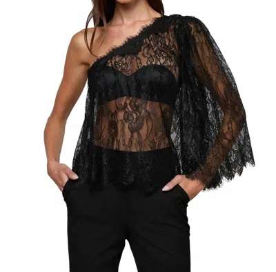 L'agence Vianna One Shoulder Lace Top In Black