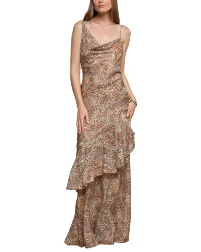 L'agence Viola Asymmetrical Cowl Neck Silk Gown In Brown