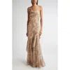 L'agence Viola Mixed Print Tiered Silk Gown In Neutral