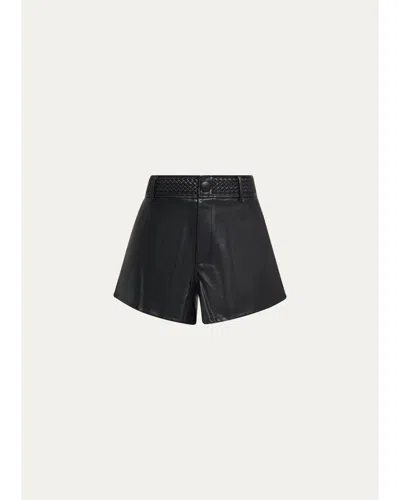 L'agence Virelle Braided-waistband Faux-leather Shorts In Black