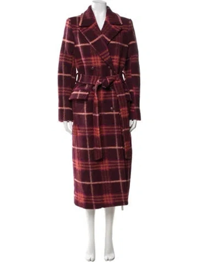 Pre-owned L'agence Virgin Wool Plaid Print Coat In Burgundy