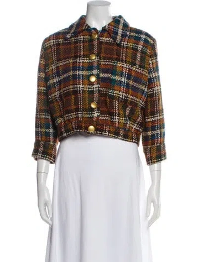 Pre-owned L'agence Virgin Wool Plaid Print Evening Jacket W/ Tags In Brown