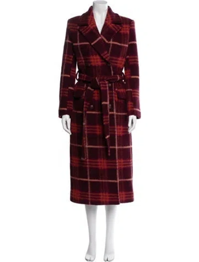 Pre-owned L'agence Virgin Wool Plaid Print Trench Coat In Burgundy
