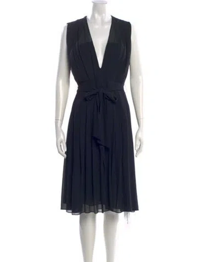 Pre-owned L'agence V-neck Knee-length Dress In Black