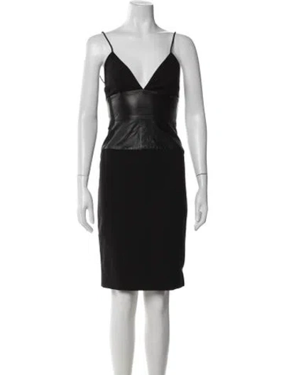 Pre-owned L'agence V-neck Knee-length Dress In Black