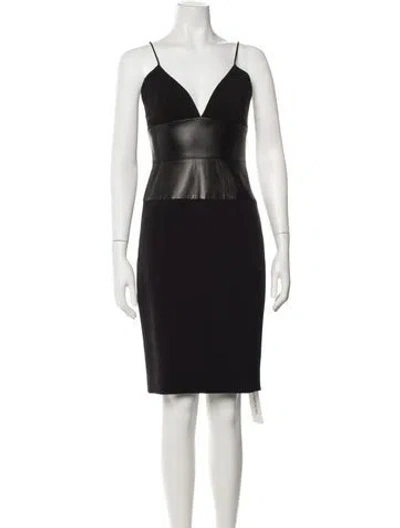 Pre-owned L'agence V-neck Knee-length Dress In Black