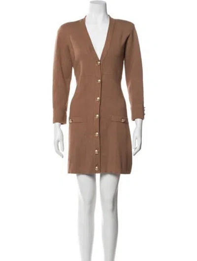 Pre-owned L'agence V-neck Knee-length Dress In Brown