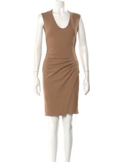 Pre-owned L'agence V-neck Knee-length Dress In Neutral