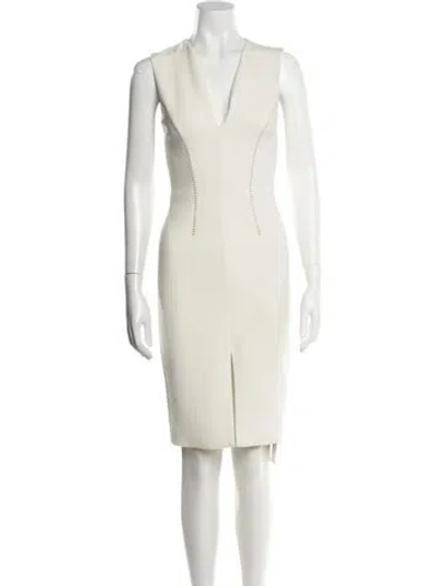 Pre-owned L'agence V-neck Knee-length Dress In Neutral