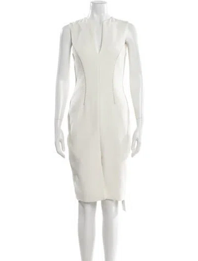 Pre-owned L'agence V-neck Knee-length Dress In White