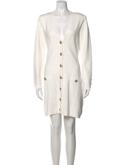 Pre-owned L'agence V-neck Knee-length Dress In White