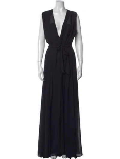 Pre-owned L'agence V-neck Long Dress In Black