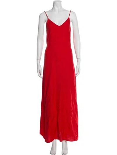 Pre-owned L'agence V-neck Long Dress In Red