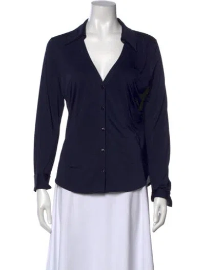 Pre-owned L'agence V-neck Long Sleeve Blouse In Blue