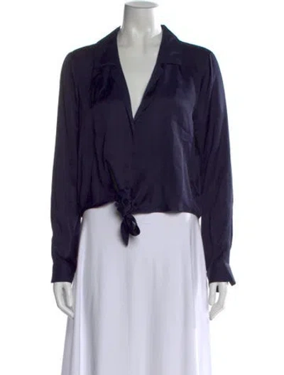 Pre-owned L'agence V-neck Long Sleeve Blouse In Blue