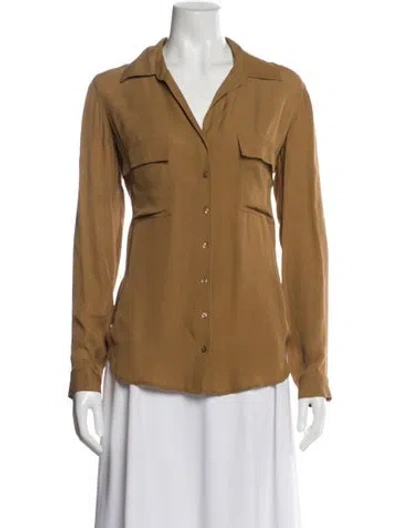 Pre-owned L'agence V-neck Long Sleeve Blouse In Brown
