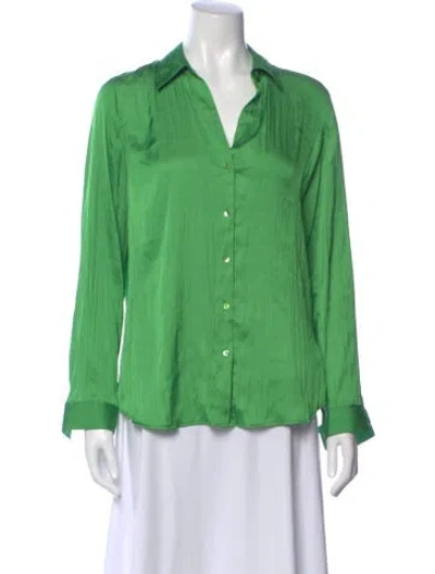 Pre-owned L'agence V-neck Long Sleeve Blouse In Green