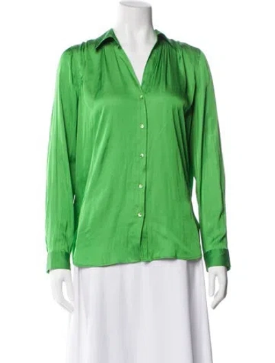 Pre-owned L'agence V-neck Long Sleeve Blouse In Green