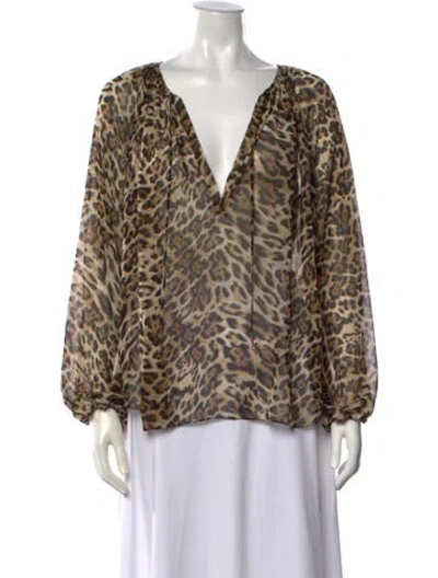 Pre-owned L'agence V-neck Long Sleeve Blouse In Neutral