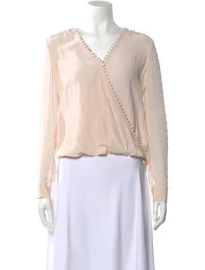 Pre-owned L'agence V-neck Long Sleeve Blouse In Pink