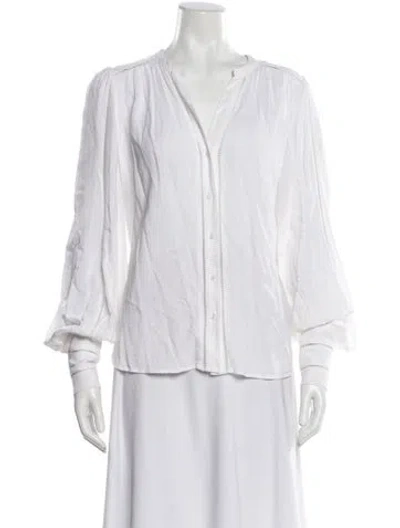 Pre-owned L'agence V-neck Long Sleeve Blouse In White