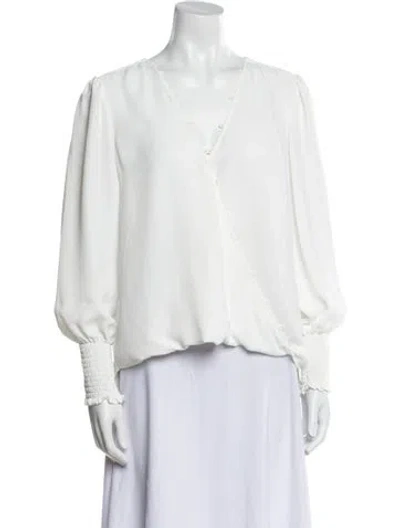 Pre-owned L'agence V-neck Long Sleeve Blouse In White