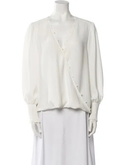 Pre-owned L'agence V-neck Long Sleeve Blouse In White