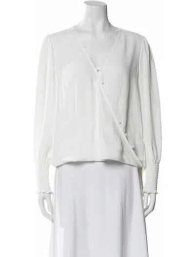 Pre-owned L'agence V-neck Long Sleeve Blouse In White