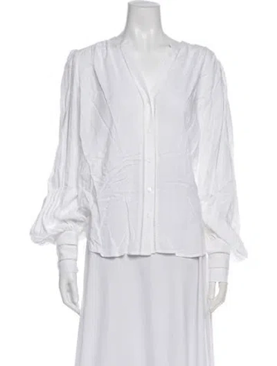 Pre-owned L'agence V-neck Long Sleeve Blouse In White