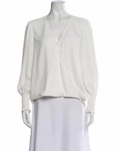 Pre-owned L'agence V-neck Long Sleeve Blouse In White