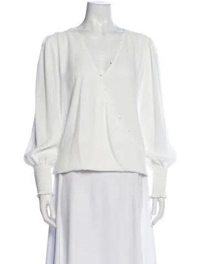 Pre-owned L'agence V-neck Long Sleeve Blouse In White