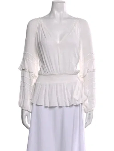 Pre-owned L'agence V-neck Long Sleeve Blouse In White