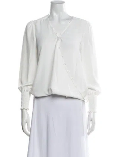 Pre-owned L'agence V-neck Long Sleeve Blouse In White