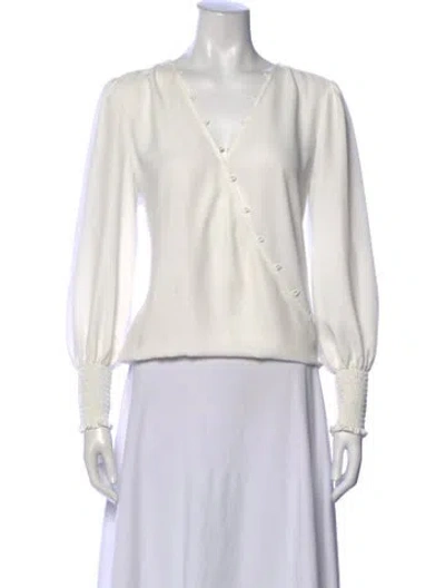 Pre-owned L'agence V-neck Long Sleeve Blouse In White
