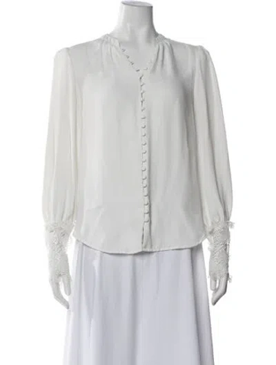 Pre-owned L'agence V-neck Long Sleeve Blouse In White