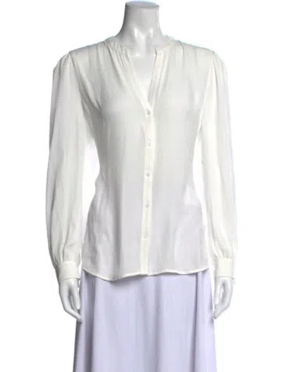 Pre-owned L'agence V-neck Long Sleeve Blouse In White