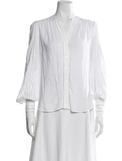 Pre-owned L'agence V-neck Long Sleeve Blouse In White