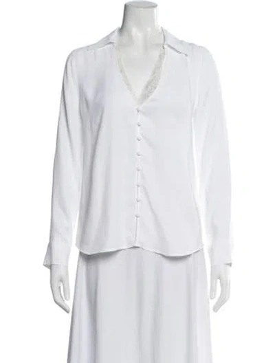 Pre-owned L'agence V-neck Long Sleeve Blouse In White