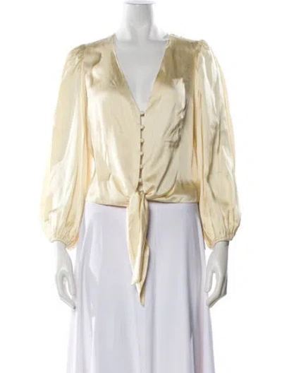 Pre-owned L'agence V-neck Long Sleeve Blouse In Yellow