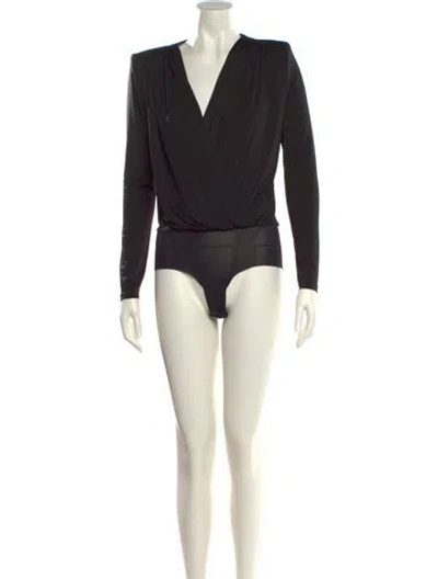 Pre-owned L'agence V-neck Long Sleeve Bodysuit In Black