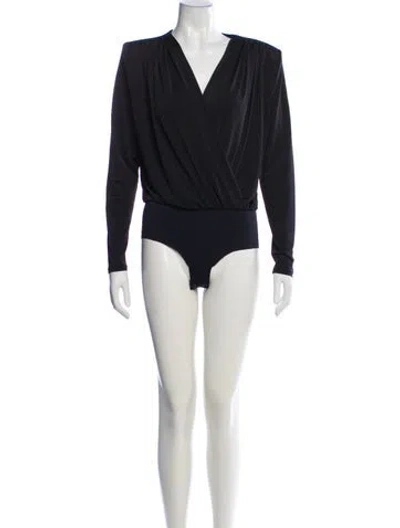 Pre-owned L'agence V-neck Long Sleeve Bodysuit In Black