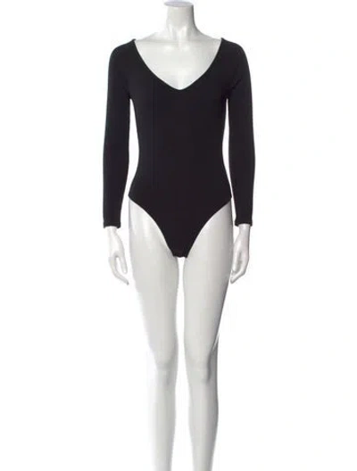 Pre-owned L'agence V-neck Long Sleeve Bodysuit In Black