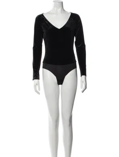 Pre-owned L'agence V-neck Long Sleeve Bodysuit In Black