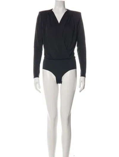 Pre-owned L'agence V-neck Long Sleeve Bodysuit In Black