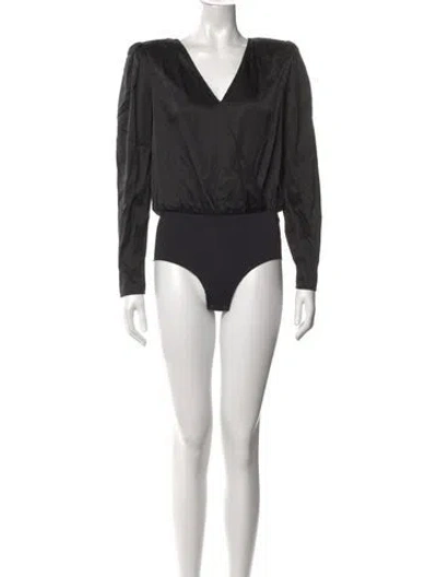 Pre-owned L'agence V-neck Long Sleeve Bodysuit In Black