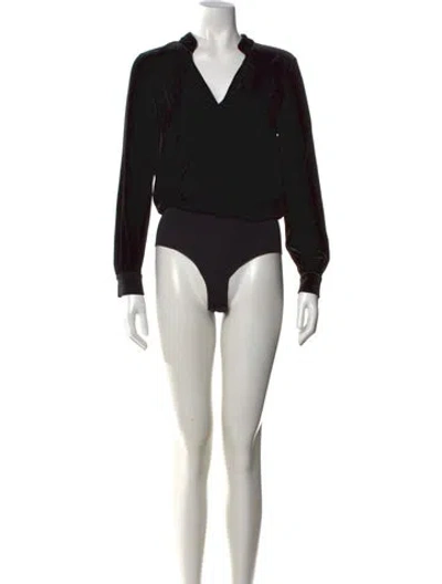 Pre-owned L'agence V-neck Long Sleeve Bodysuit In Black