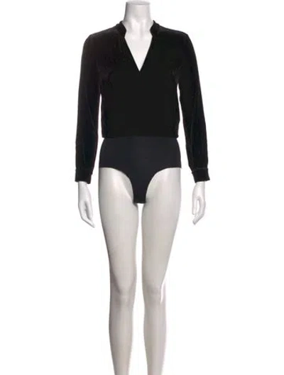Pre-owned L'agence V-neck Long Sleeve Bodysuit In Black